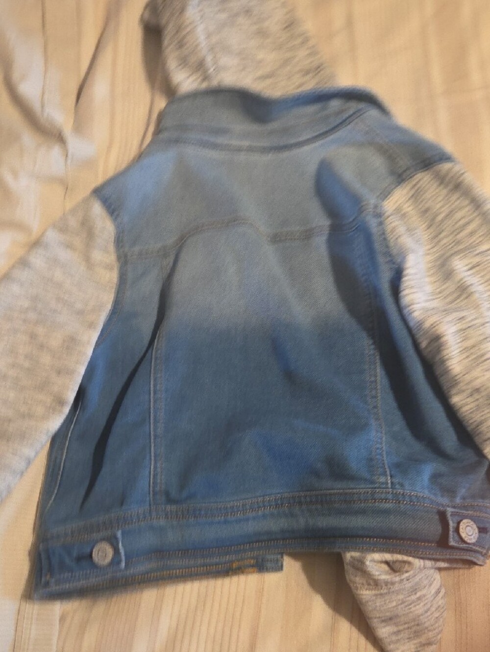 Cat & Jack Light Blue Denim Jacket with Heather Gray Hood and Sleeves - Picture 3 of 3